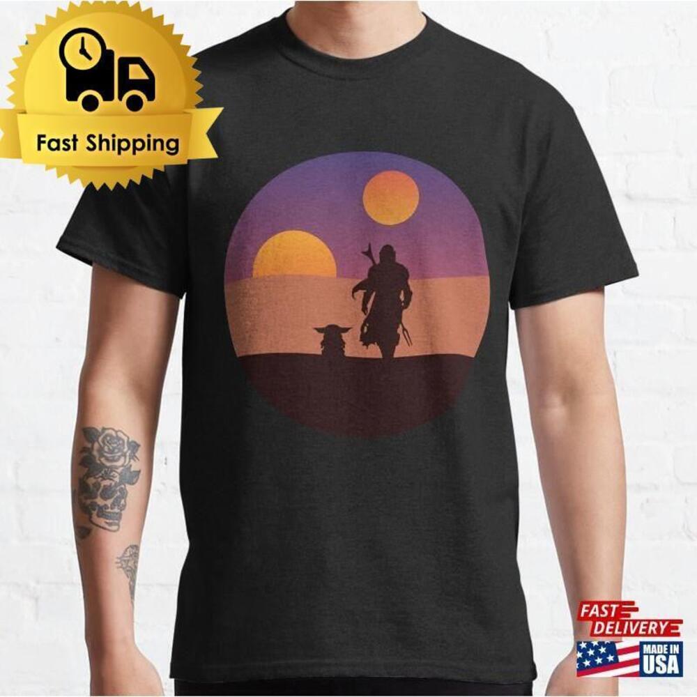 Retro Mando And Baby Tatooine Silhouette Classic T-Shirt